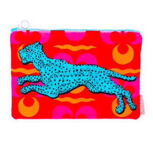 Corita Rose Leopard Blue Velvet Clutch Bag