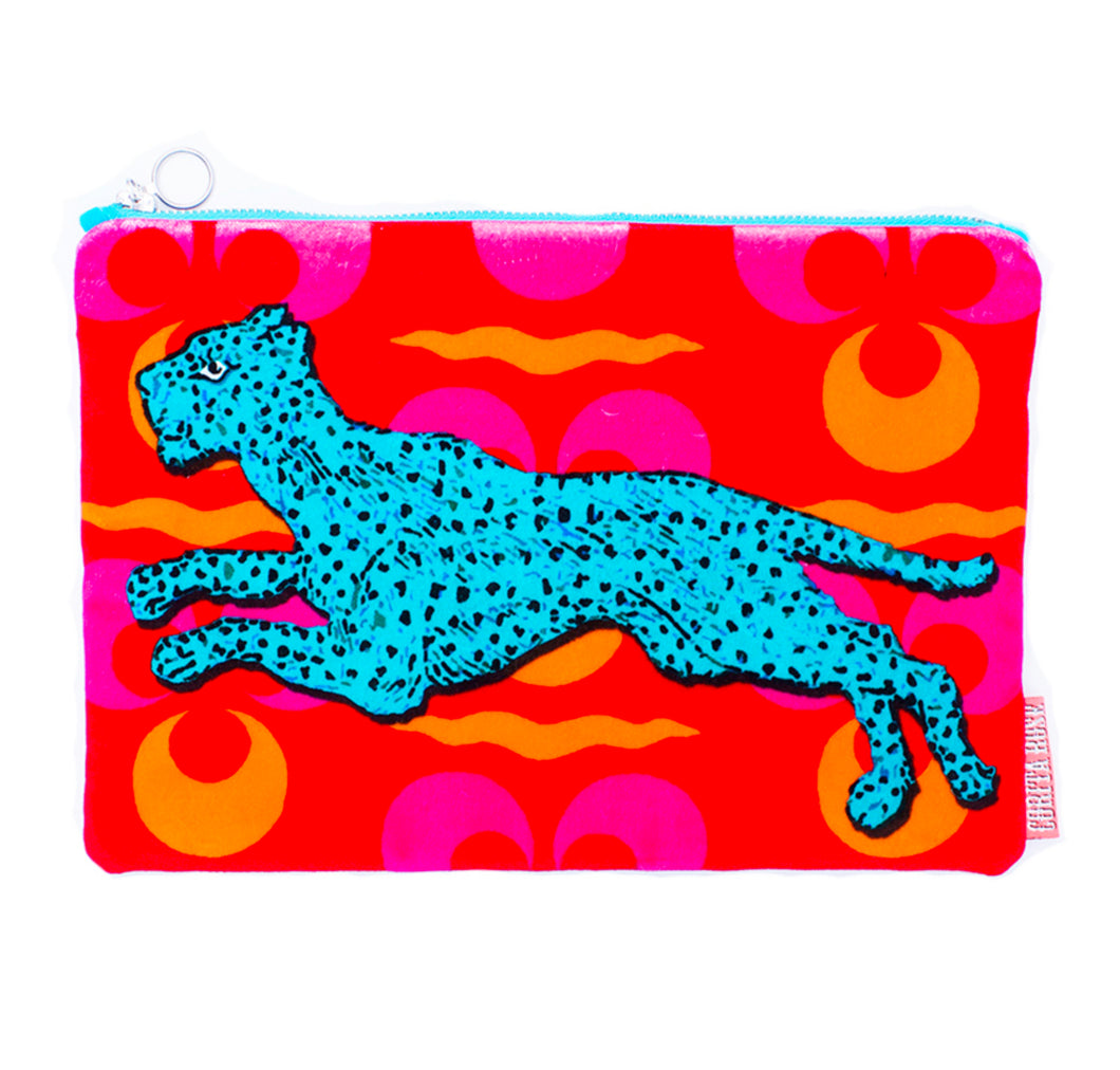 Corita Rose Leopard Blue Velvet Clutch Bag