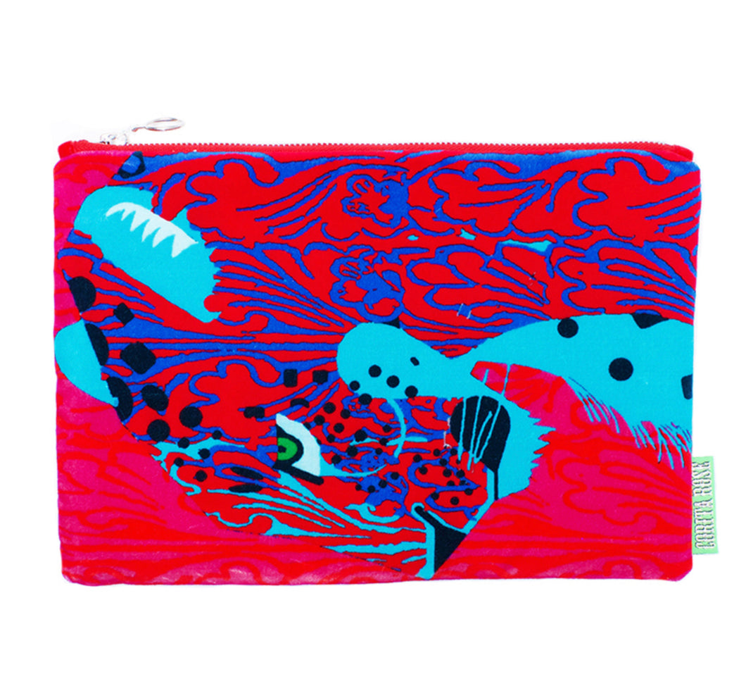 Corita Rose Panther Blue Velvet Clutch Bag